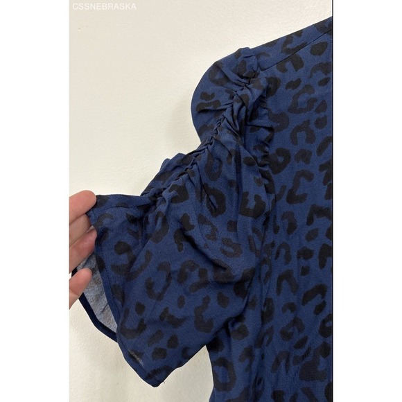 Loft Womens Blue Leopard Print Puff Sleeve Top - Size S - Picture 2 of 6